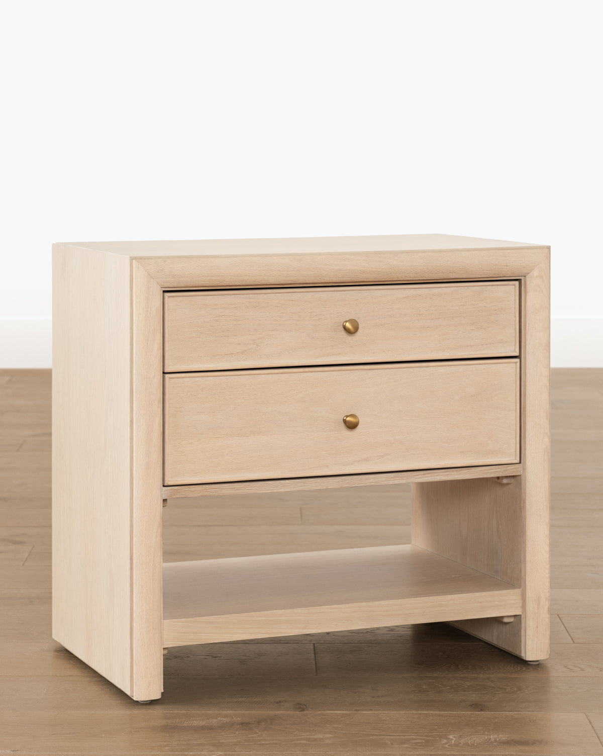Minimalist Bleached Oak Nightstand with Beaded Detail for Bedroom