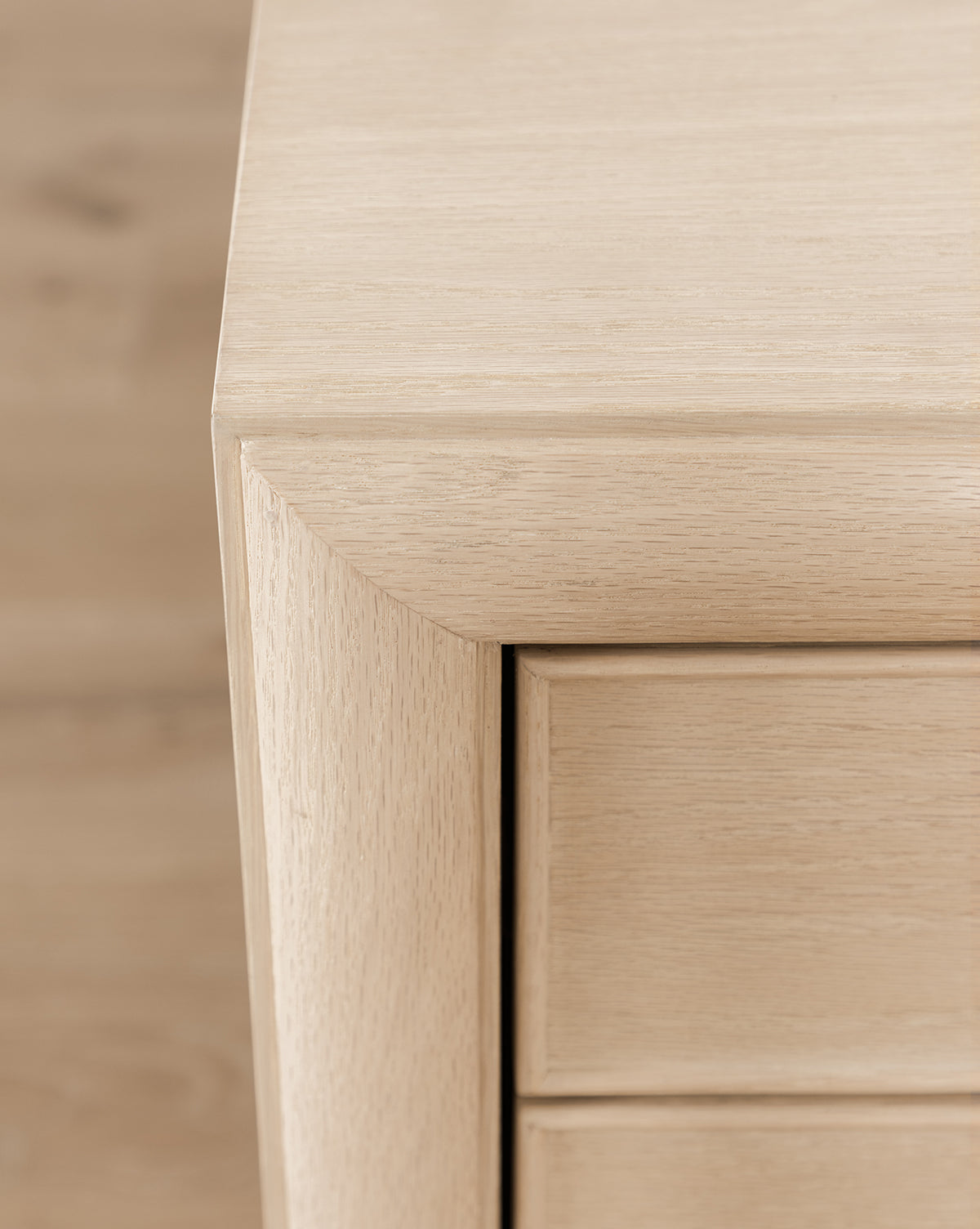 Minimalist Bleached Oak Nightstand with Beaded Detail for Bedroom