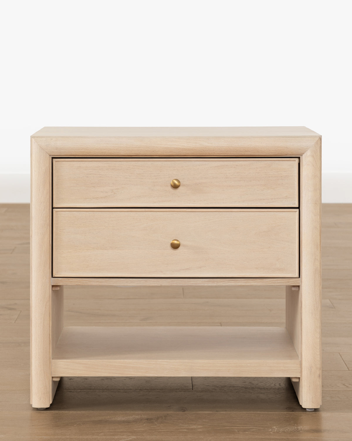 Minimalist Bleached Oak Nightstand with Beaded Detail for Bedroom