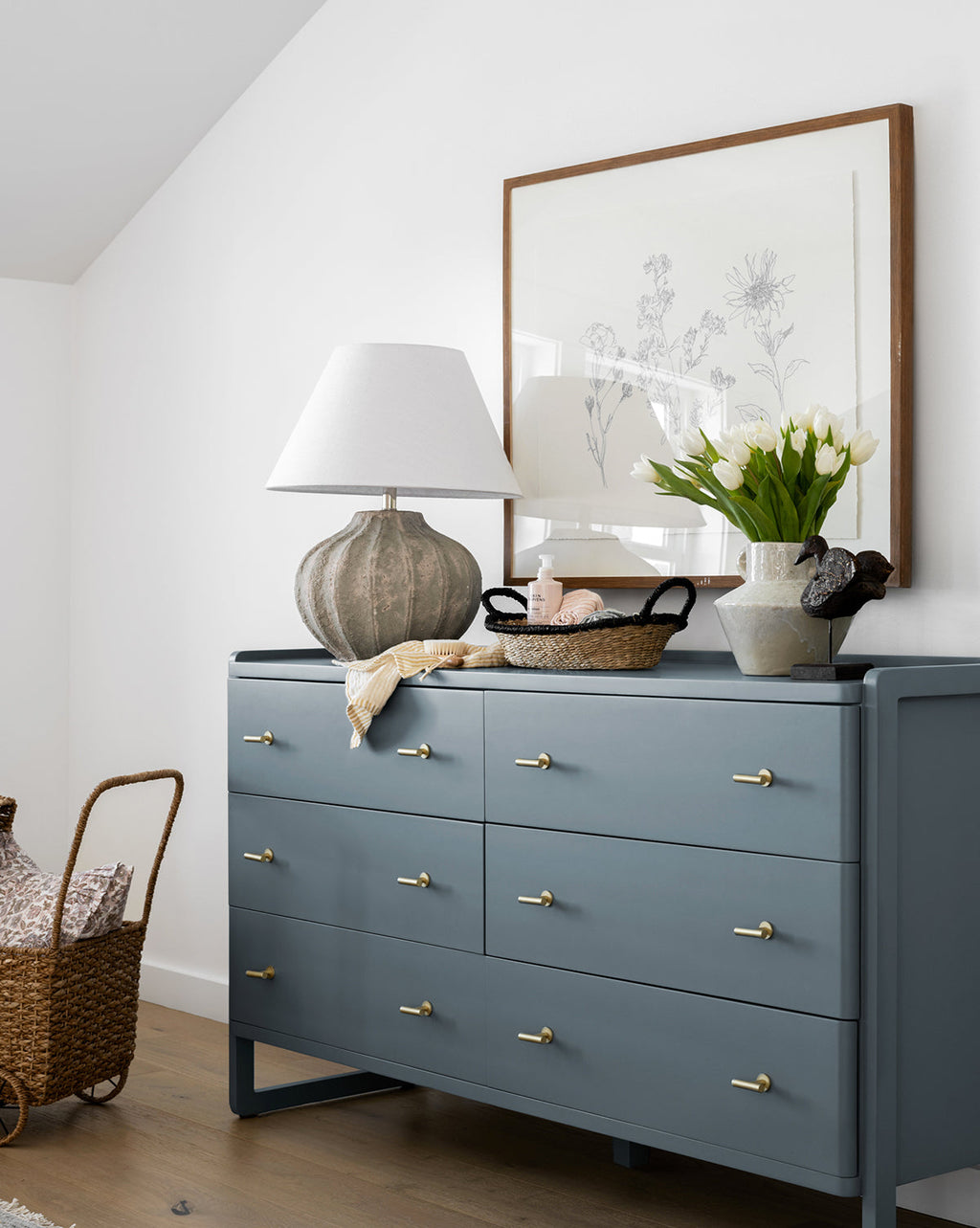 Classic Painted Dresser with Brass Hardware & Three Spacious Drawers for Bedroom
