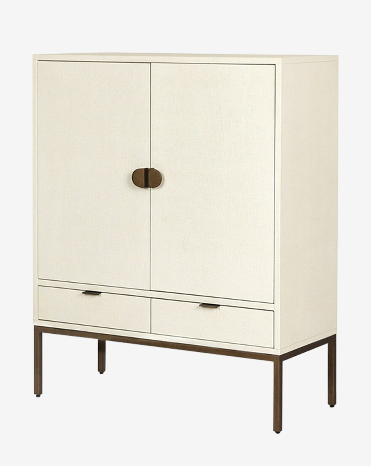 Transitional Linen & Mahogany Cabinet with Brass Accents & Spacious Drawers for Living Room