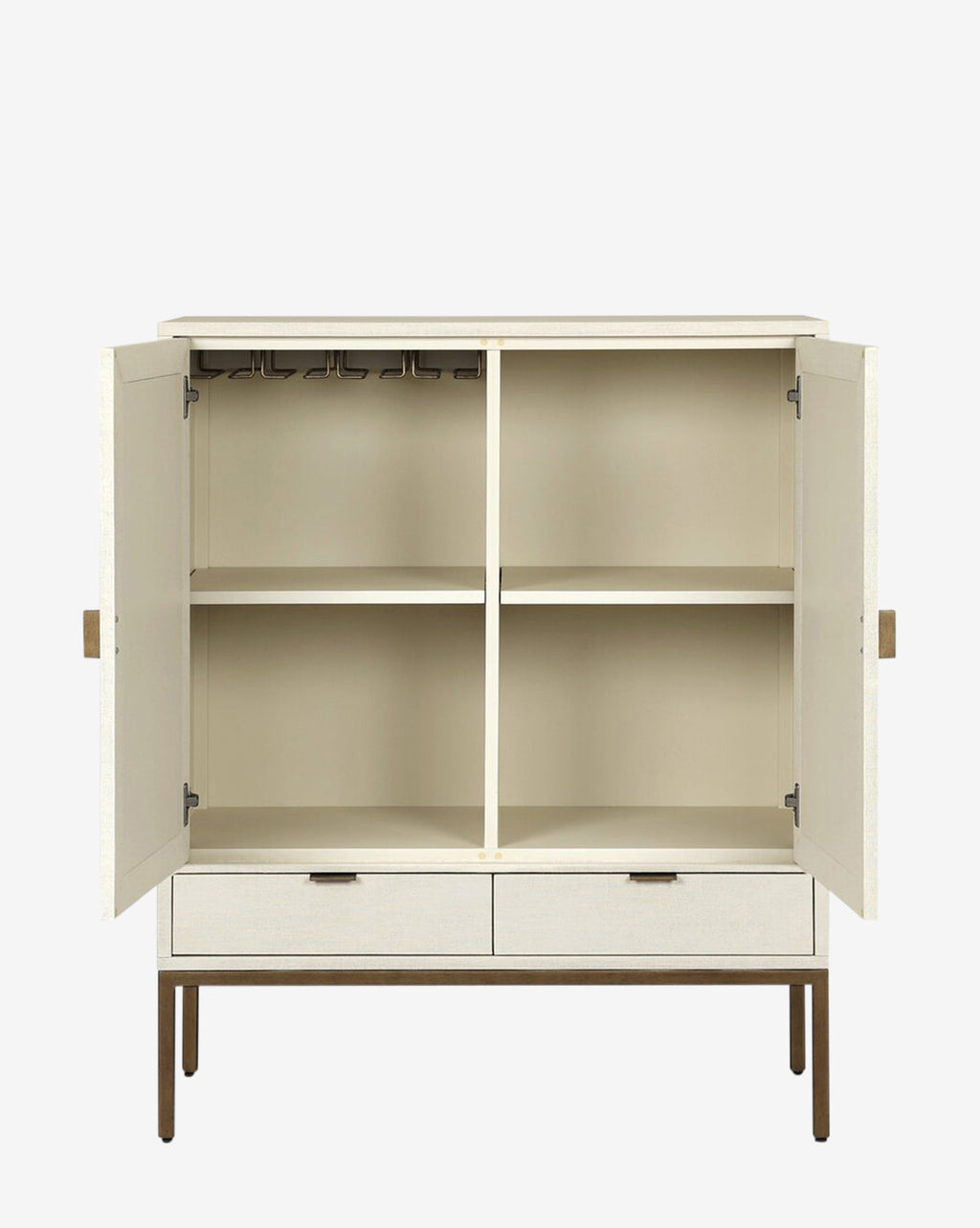 Transitional Linen & Mahogany Cabinet with Brass Accents & Spacious Drawers for Living Room