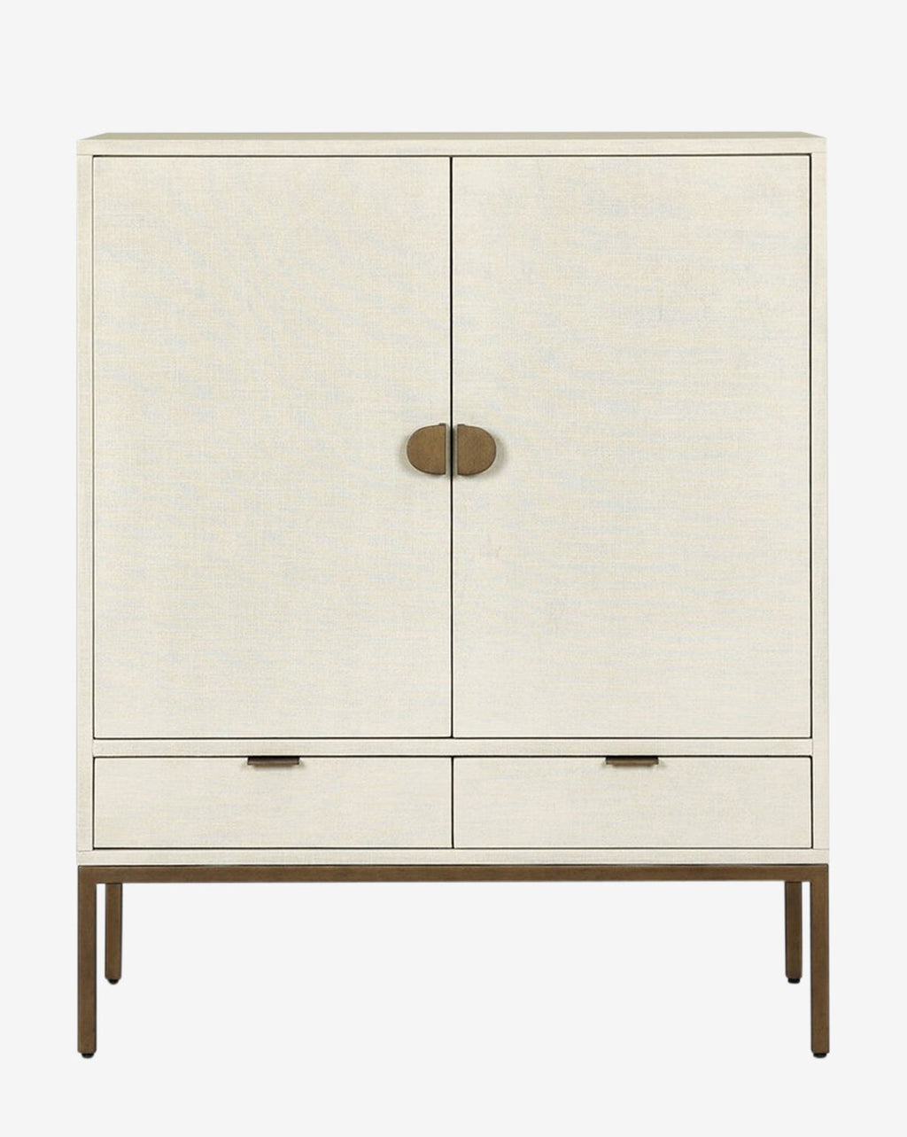 Transitional Linen & Mahogany Cabinet with Brass Accents & Spacious Drawers for Living Room