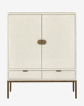 Transitional Linen & Mahogany Cabinet with Brass Accents & Spacious Drawers for Living Room