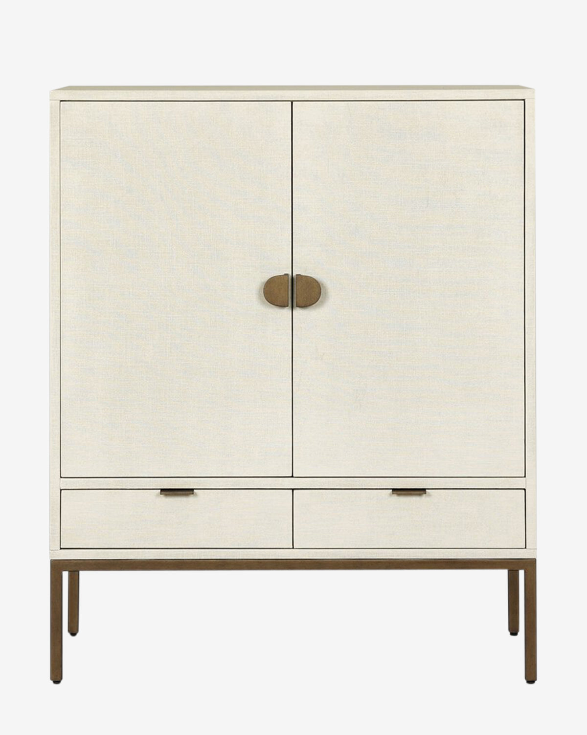 Transitional Linen & Mahogany Cabinet with Brass Accents & Spacious Drawers for Living Room