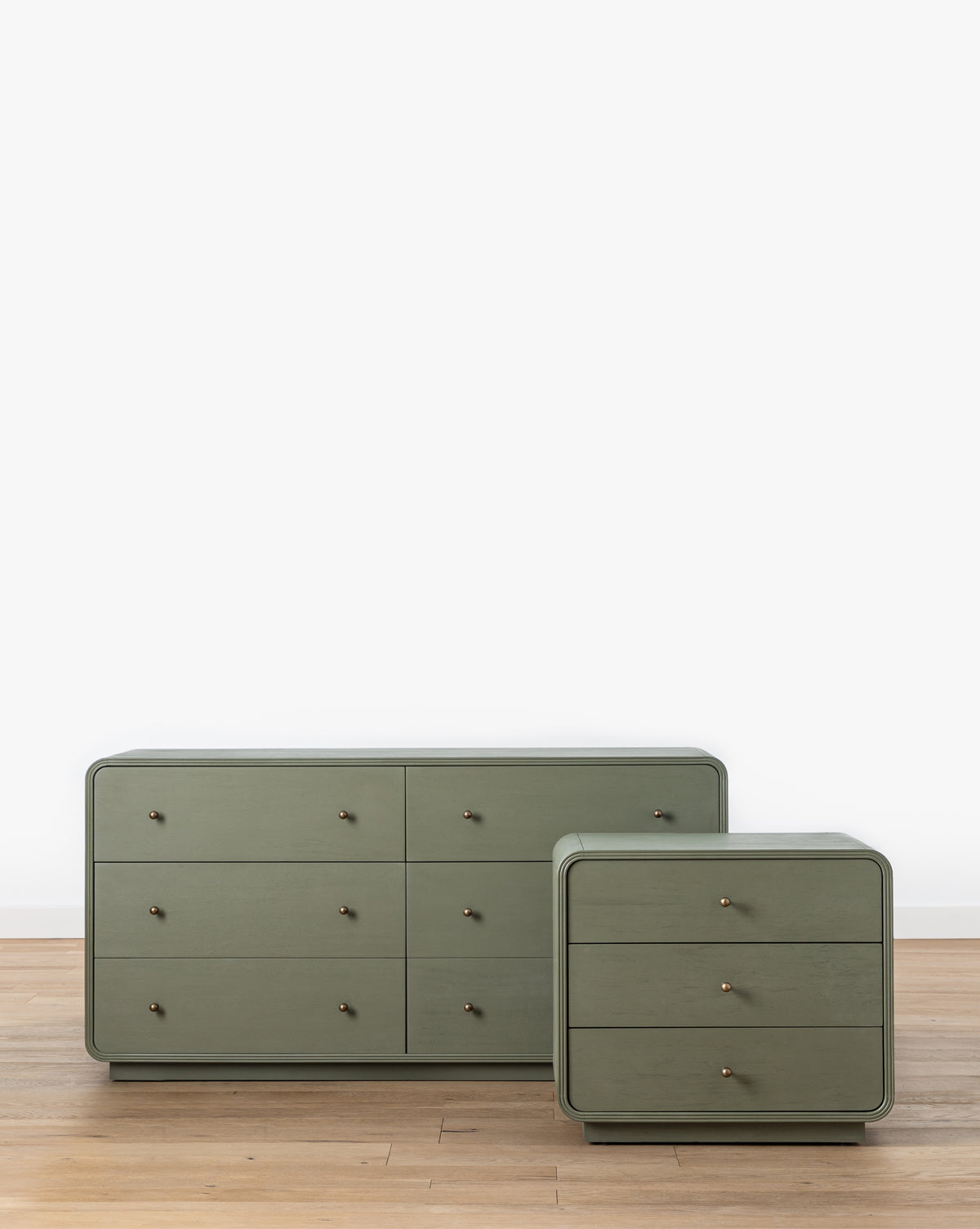 Modern Acacia Dresser with Laurel Green Finish & Brass Hardware for Bedroom