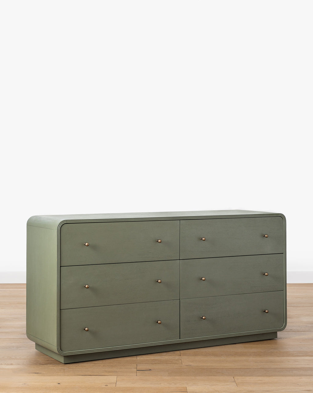 Modern Acacia Dresser with Laurel Green Finish & Brass Hardware for Bedroom