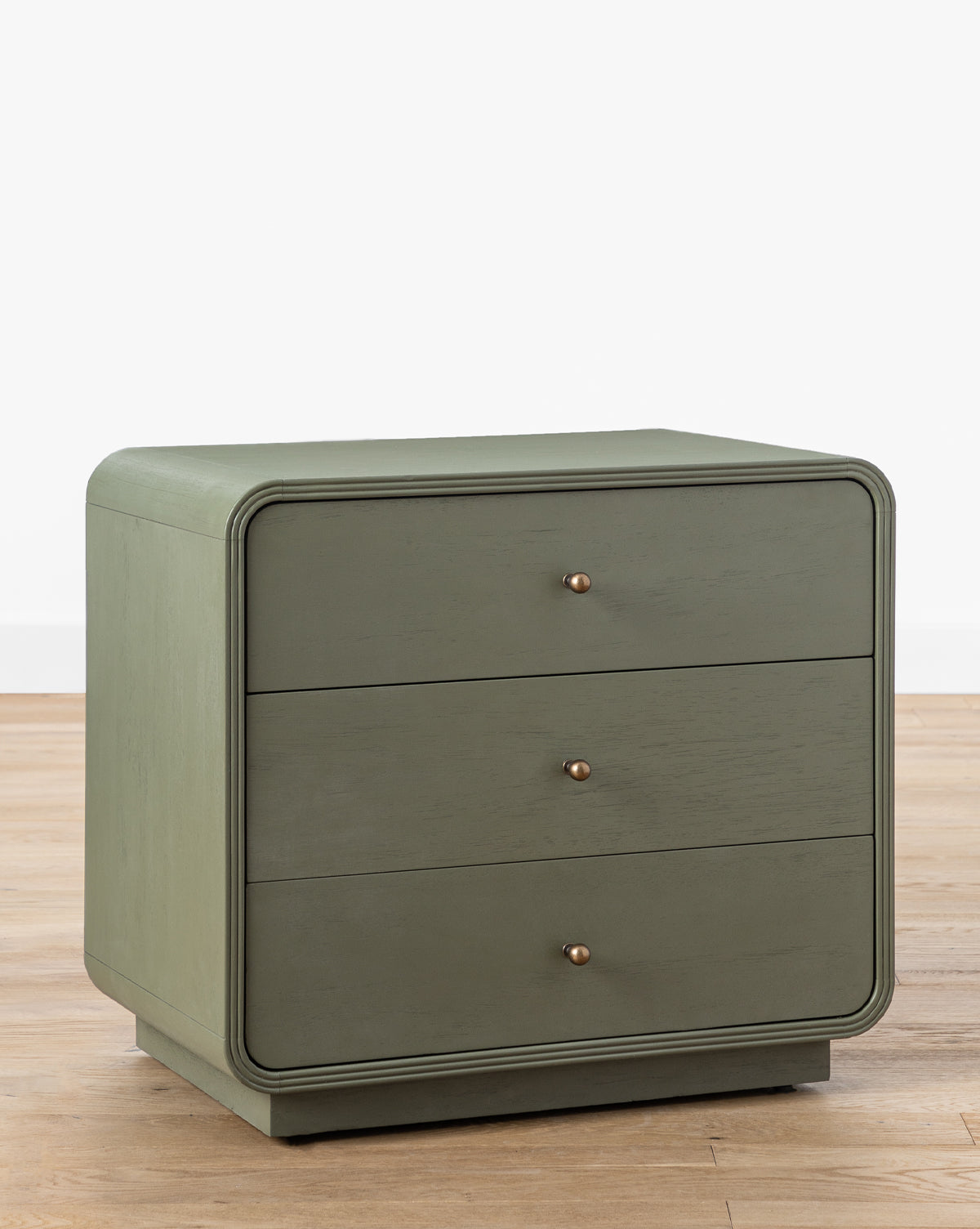 Modern Acacia Nightstand with Laurel Green Finish & Brass Hardware for Bedroom