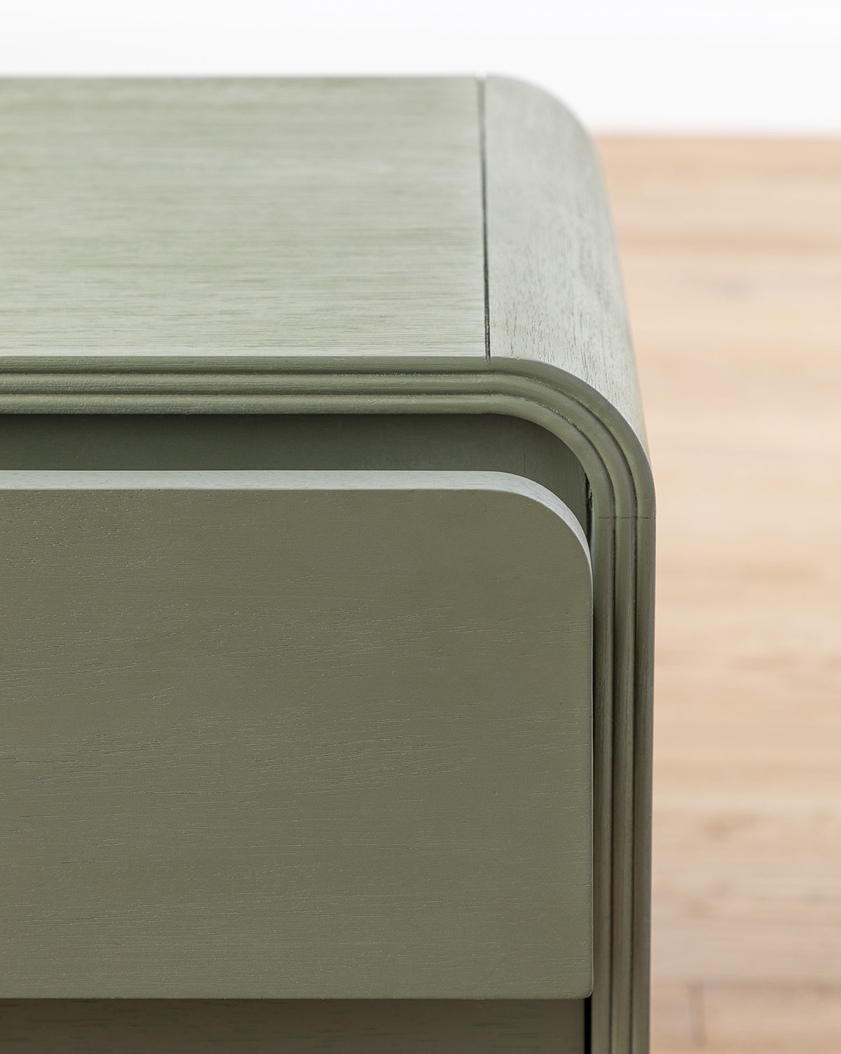 Modern Acacia Nightstand with Laurel Green Finish & Brass Hardware for Bedroom