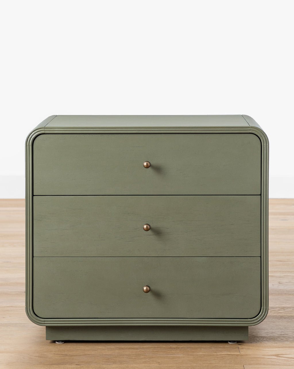 Modern Acacia Nightstand with Laurel Green Finish & Brass Hardware for Bedroom