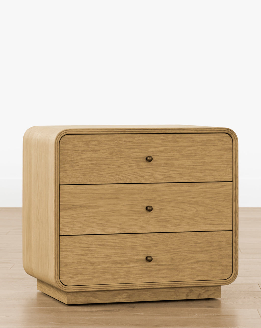 Modern Oak Nightstand with Soft-Close Drawers & Brass Hardware for Bedroom