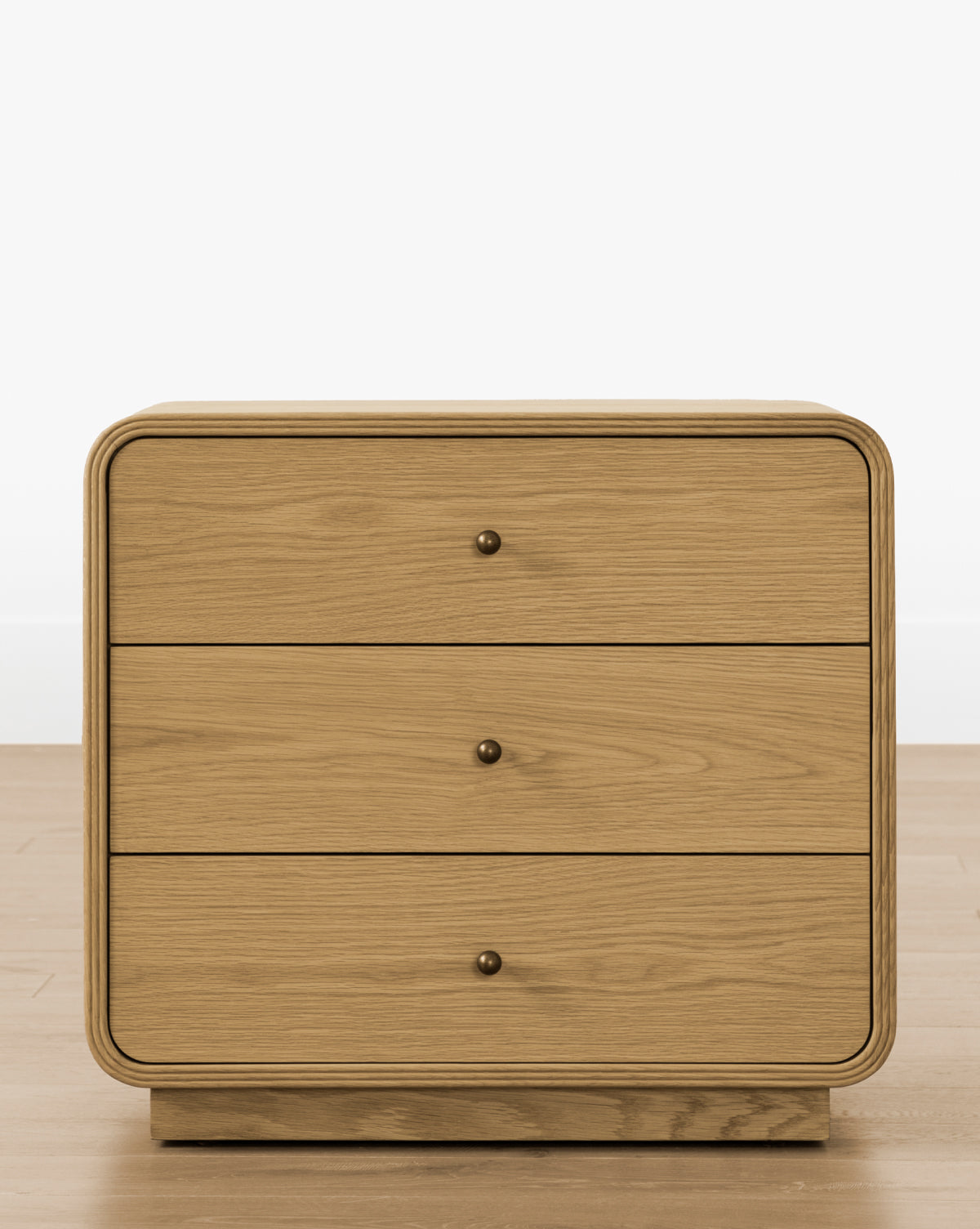 Modern Oak Nightstand with Soft-Close Drawers & Brass Hardware for Bedroom
