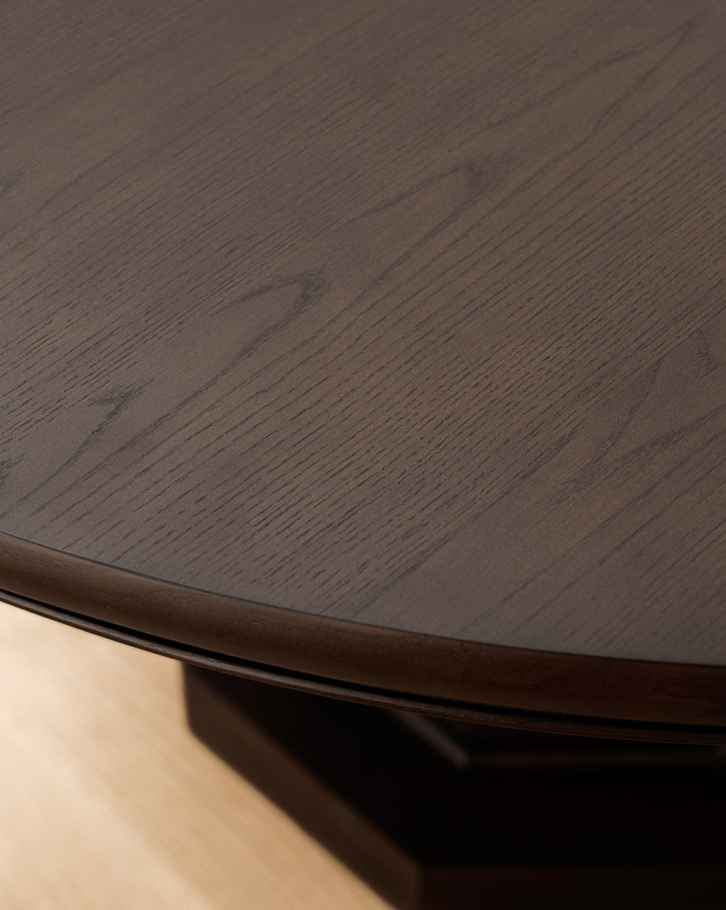 Contemporary Wood Dining Table with Sculpted Pedestal & Rounded Top for Dining Room