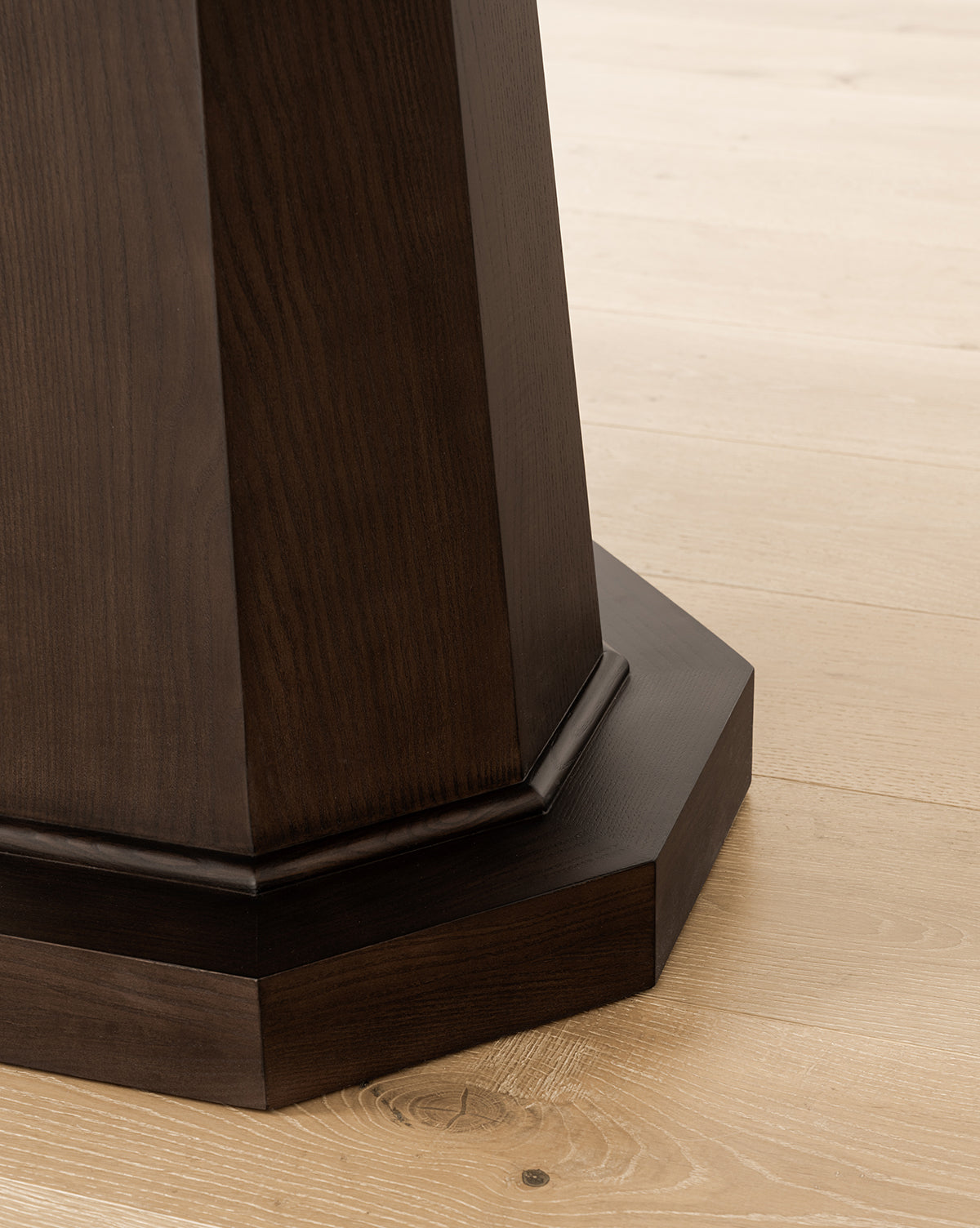 Contemporary Wood Dining Table with Sculpted Pedestal & Rounded Top for Dining Room
