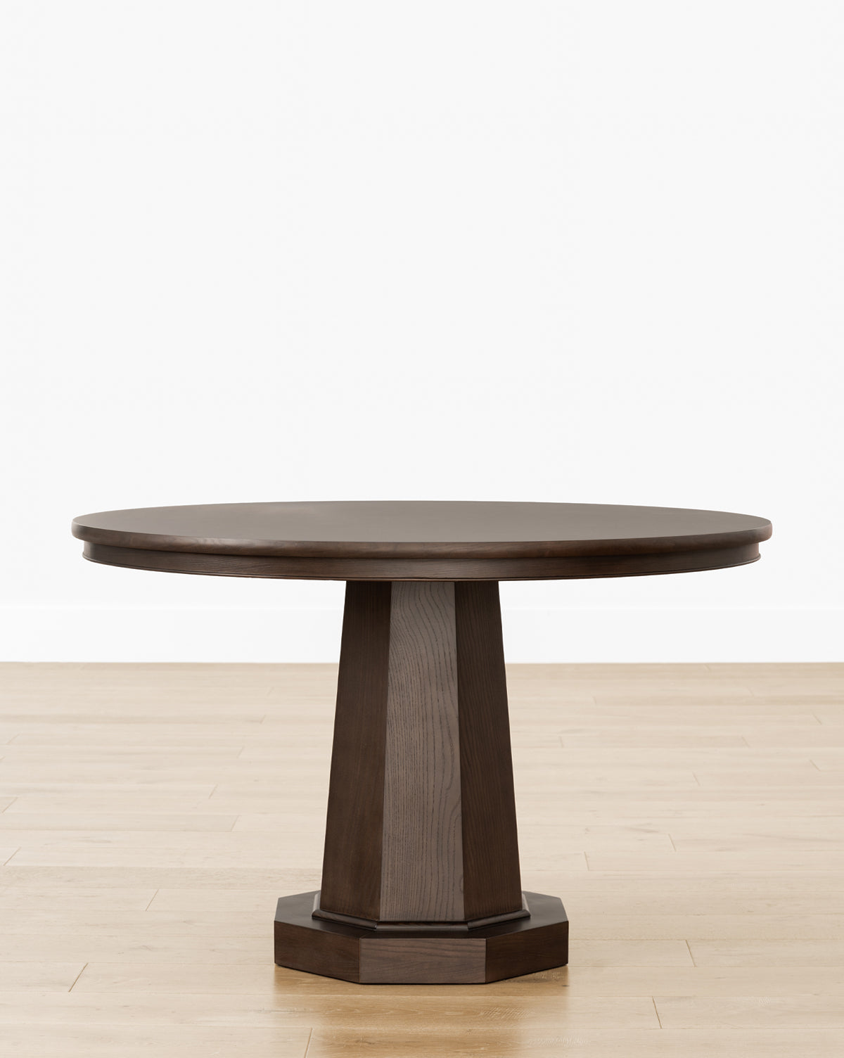 Contemporary Wood Dining Table with Sculpted Pedestal & Rounded Top for Dining Room