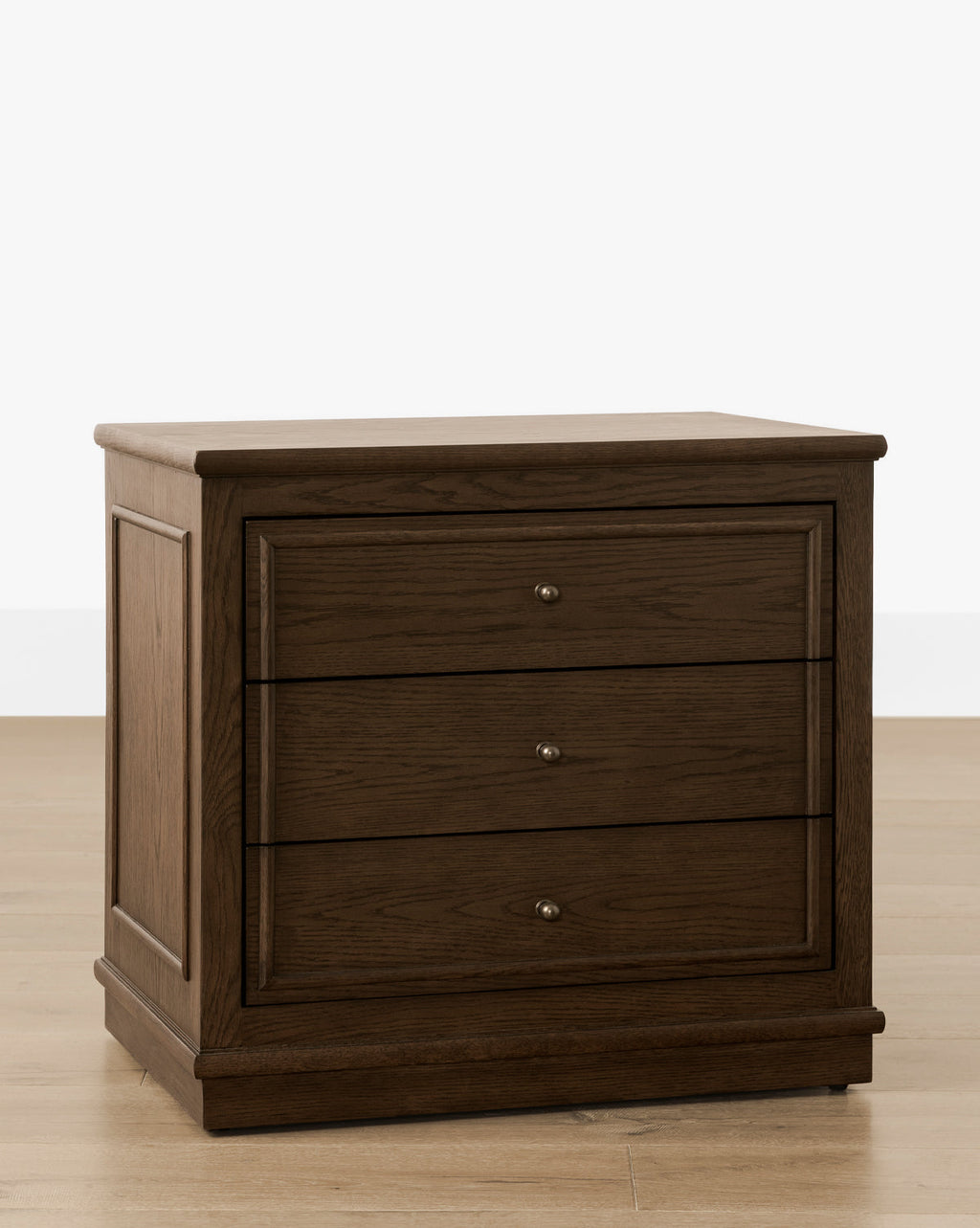 Classic English Oak Nightstand with Antique Brass Pulls for Bedroom