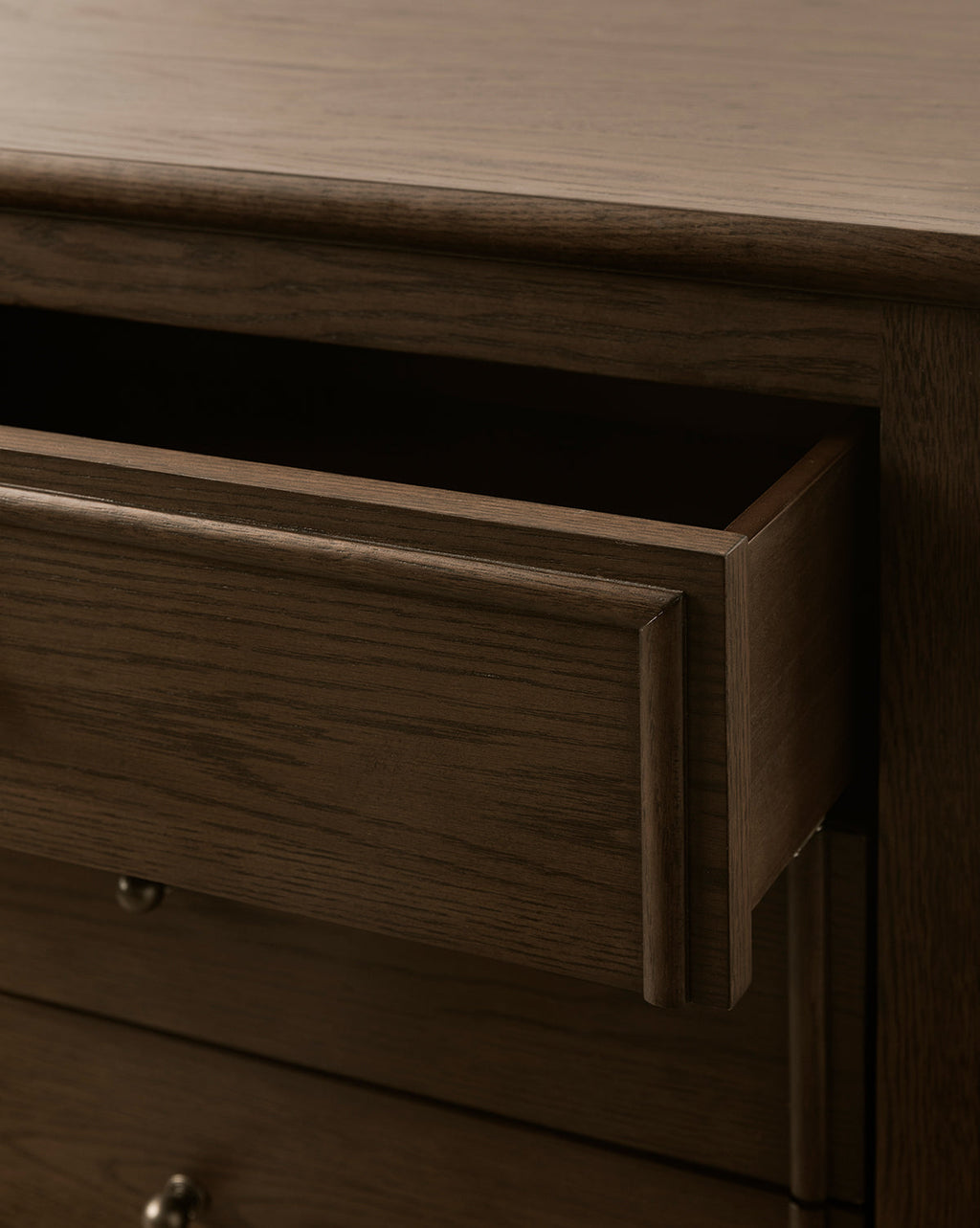 Classic English Oak Nightstand with Antique Brass Pulls for Bedroom