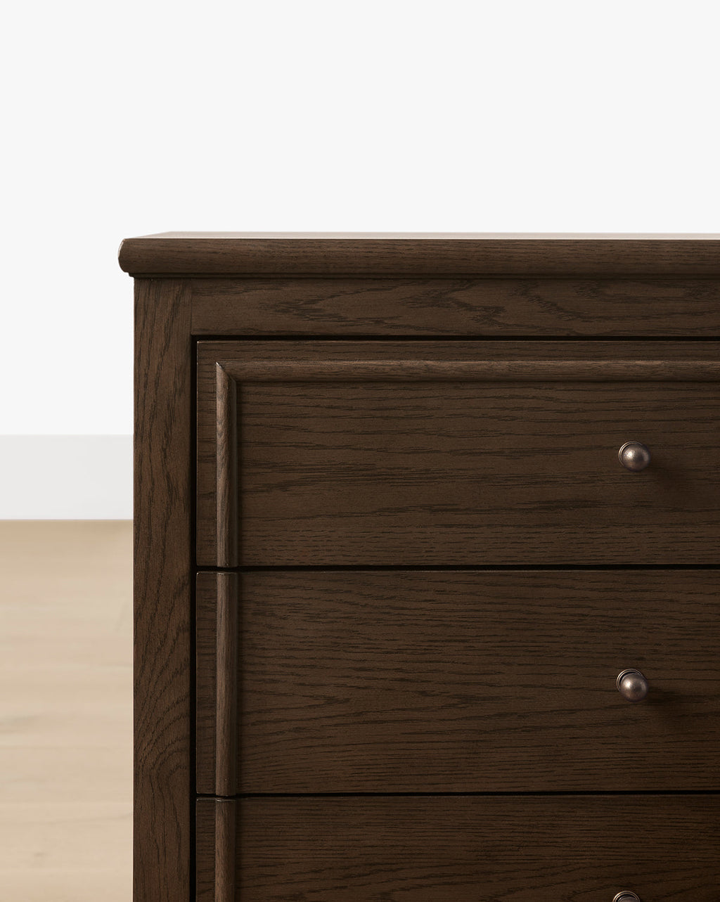 Classic English Oak Nightstand with Antique Brass Pulls for Bedroom