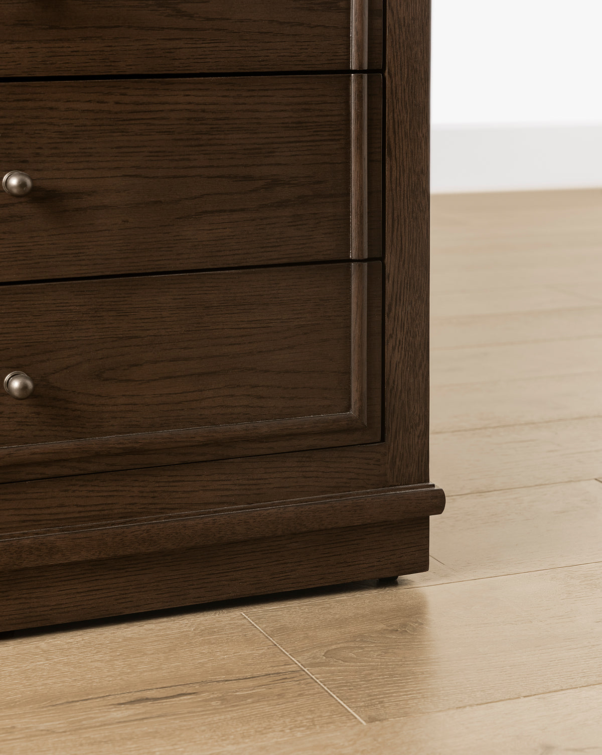 Classic English Oak Nightstand with Antique Brass Pulls for Bedroom