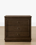 Classic English Oak Nightstand with Antique Brass Pulls for Bedroom