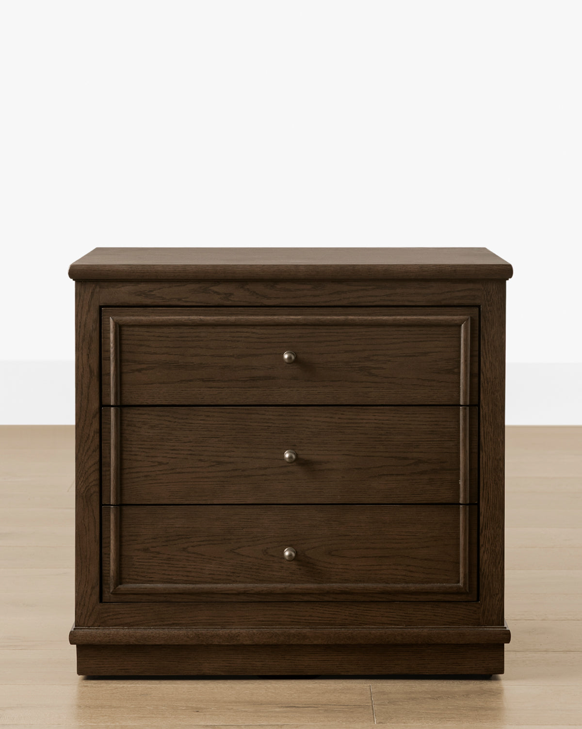 Classic English Oak Nightstand with Antique Brass Pulls for Bedroom