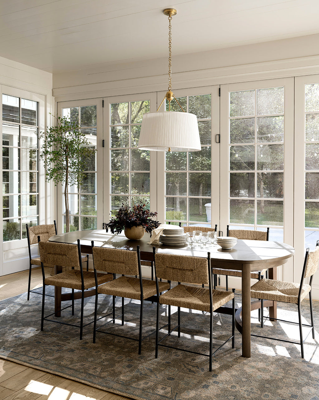 Modern Walnut Oak Dining Table with Curved Base Supports for Dining Room