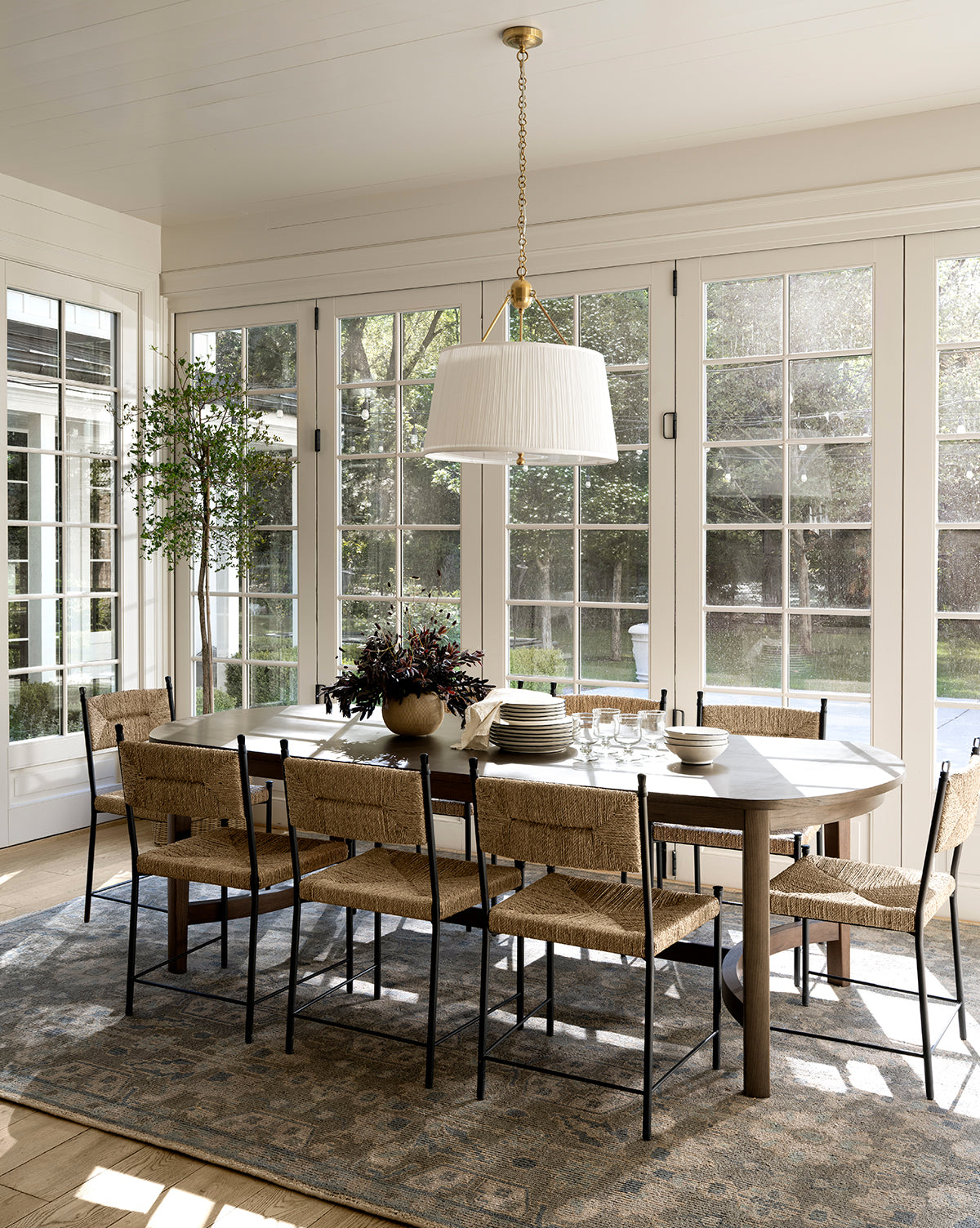 Modern Walnut Oak Dining Table with Curved Base Supports for Dining Room