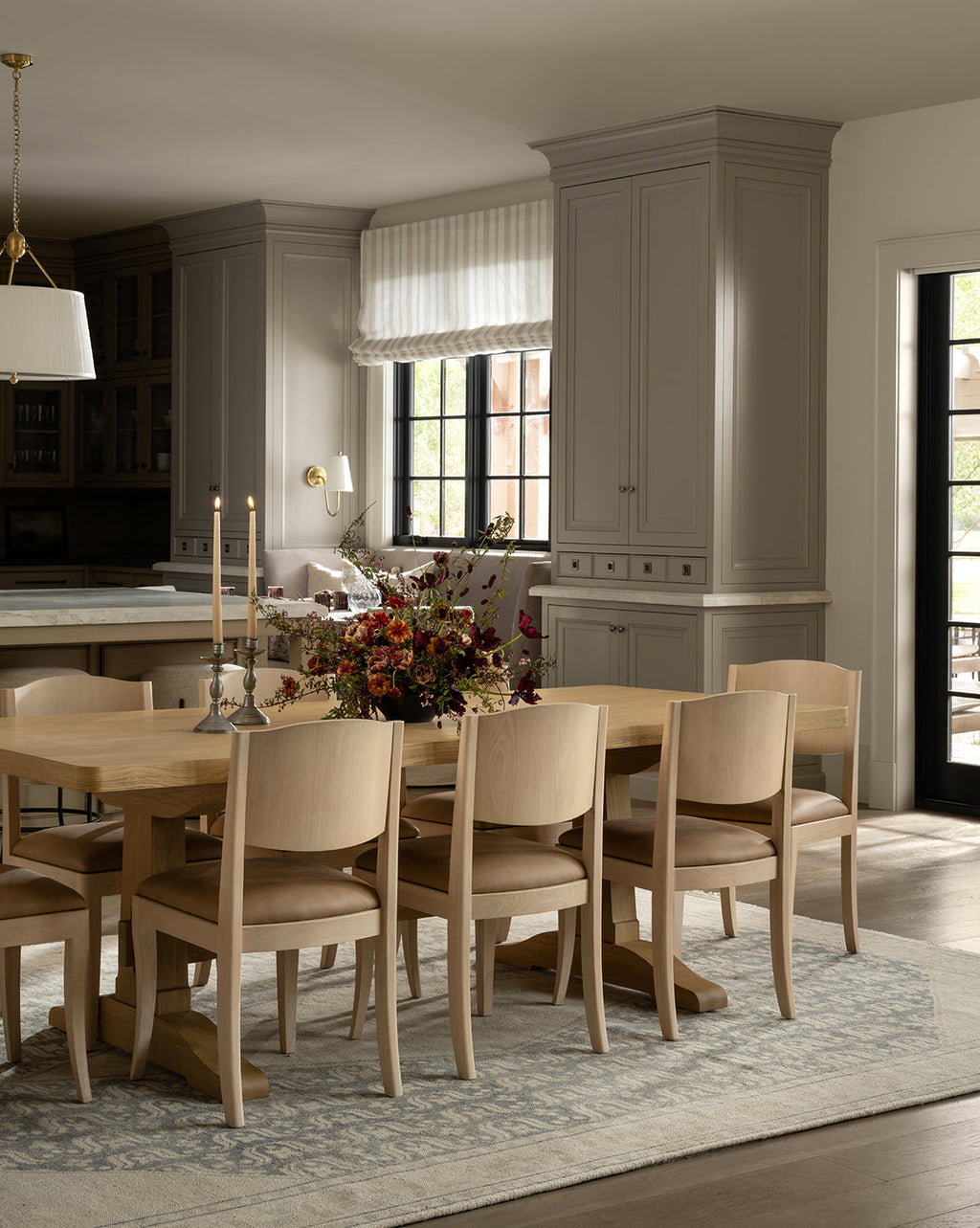 Classic White Oak Dining Chair with Curved Details & Upholstered Seat for Dining Room