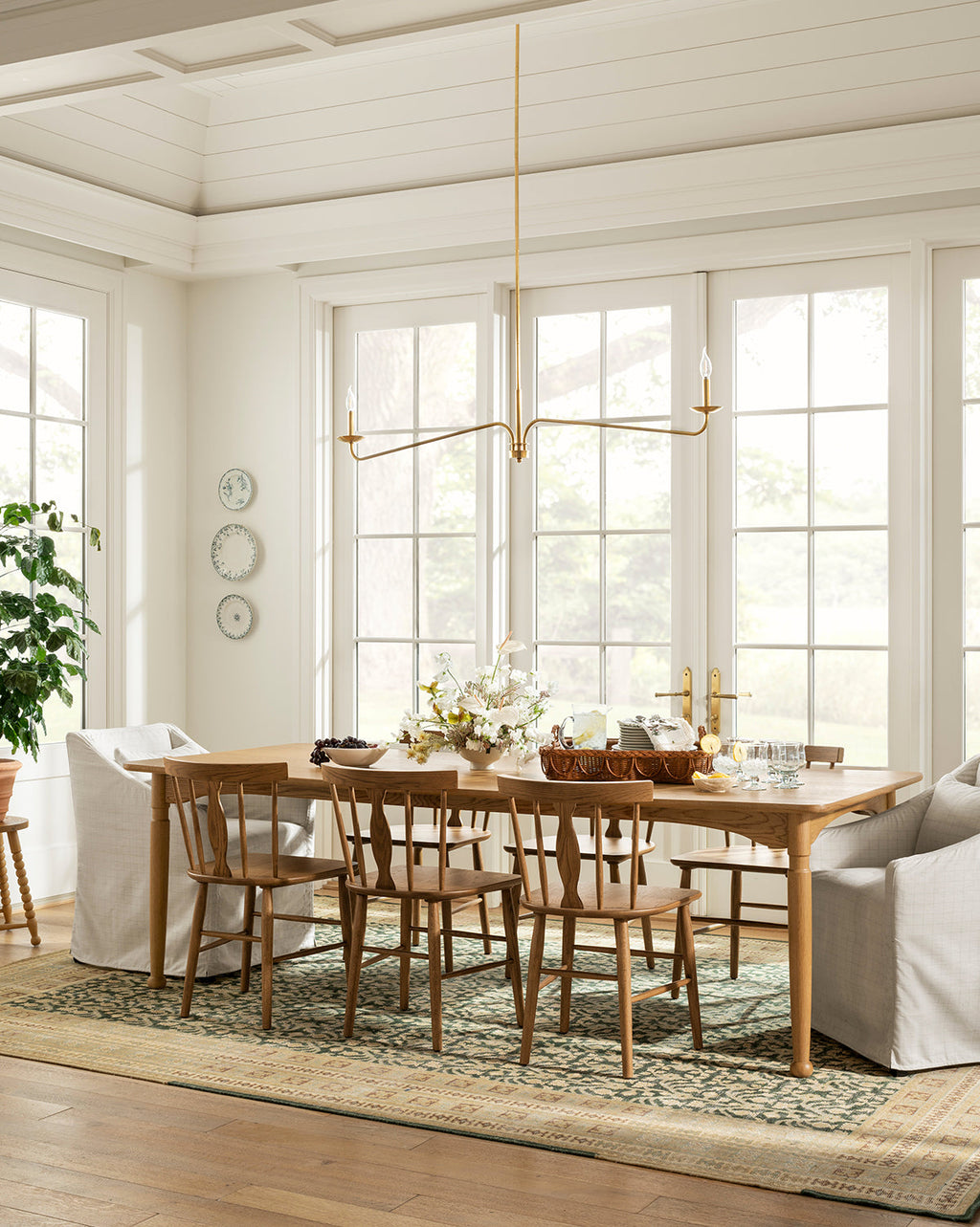 Rustic Honey Oak Dining Table with Notched Leg & Ball Foot for Dining Room