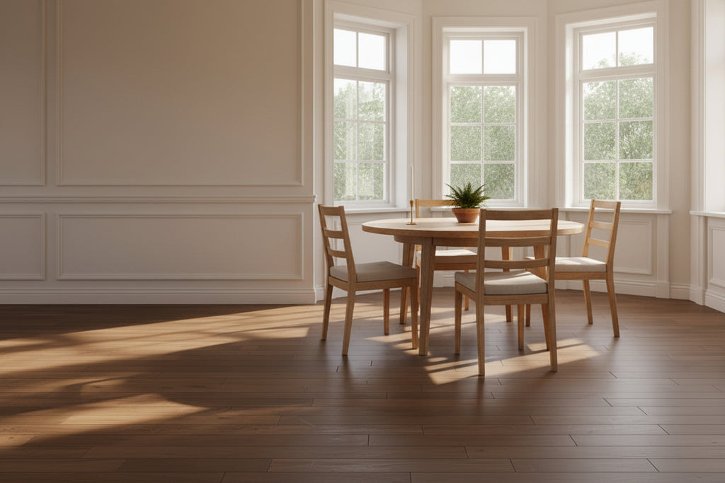 Minimalist White Oak Dining Chair with Linen Tie-On Cushion for Dining Room