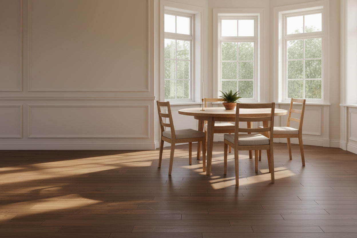 Minimalist White Oak Dining Chair with Linen Tie-On Cushion for Dining Room