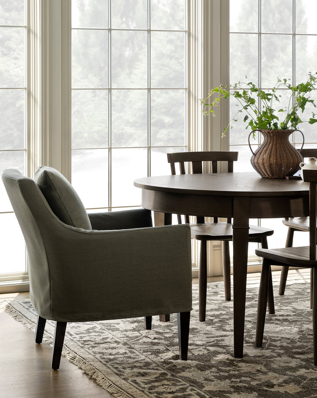 Classic Slipcover Dining Chair with Feather Cushions & Tapered Legs for Dining Room