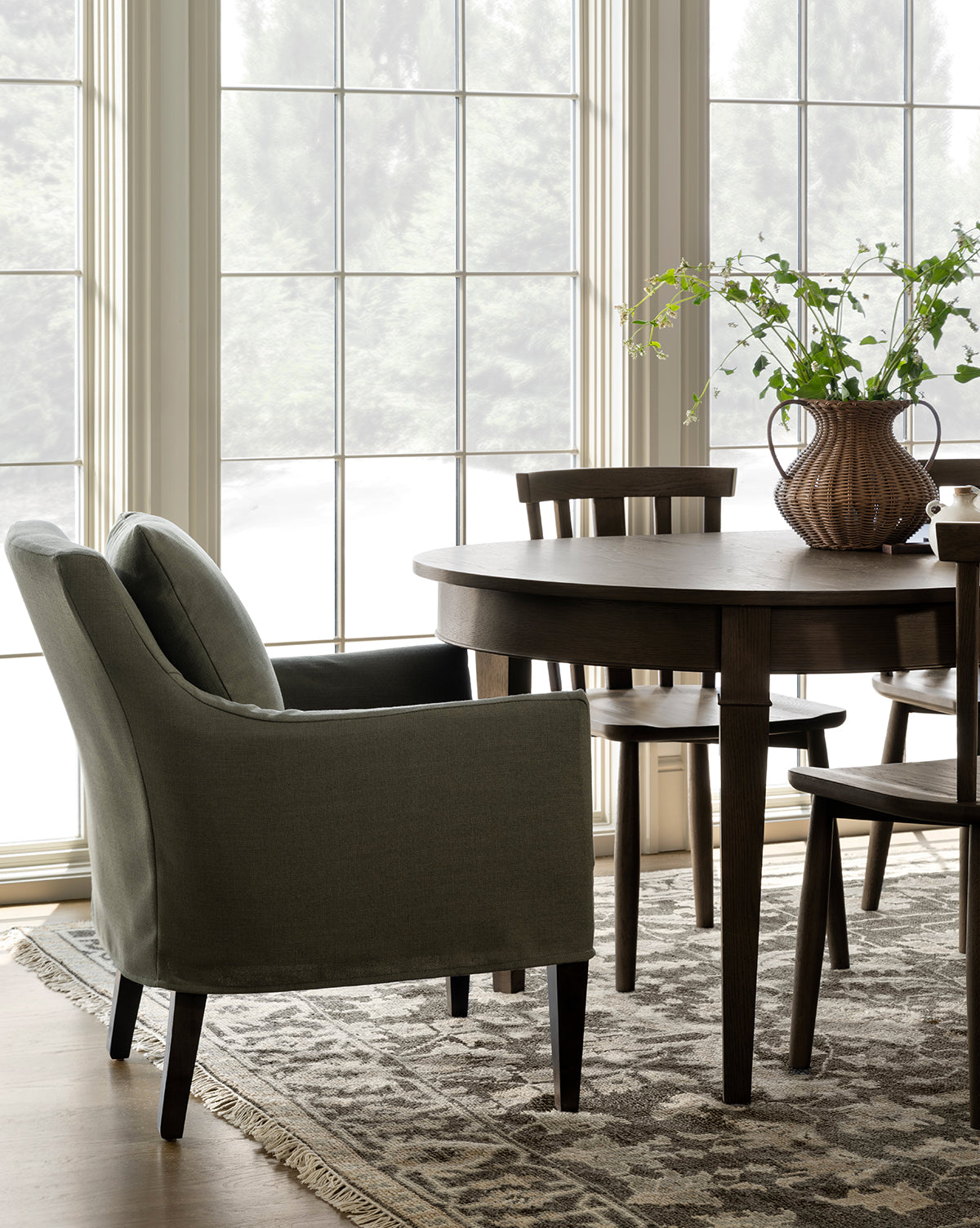 Classic Slipcover Dining Chair with Feather Cushions & Tapered Legs for Dining Room