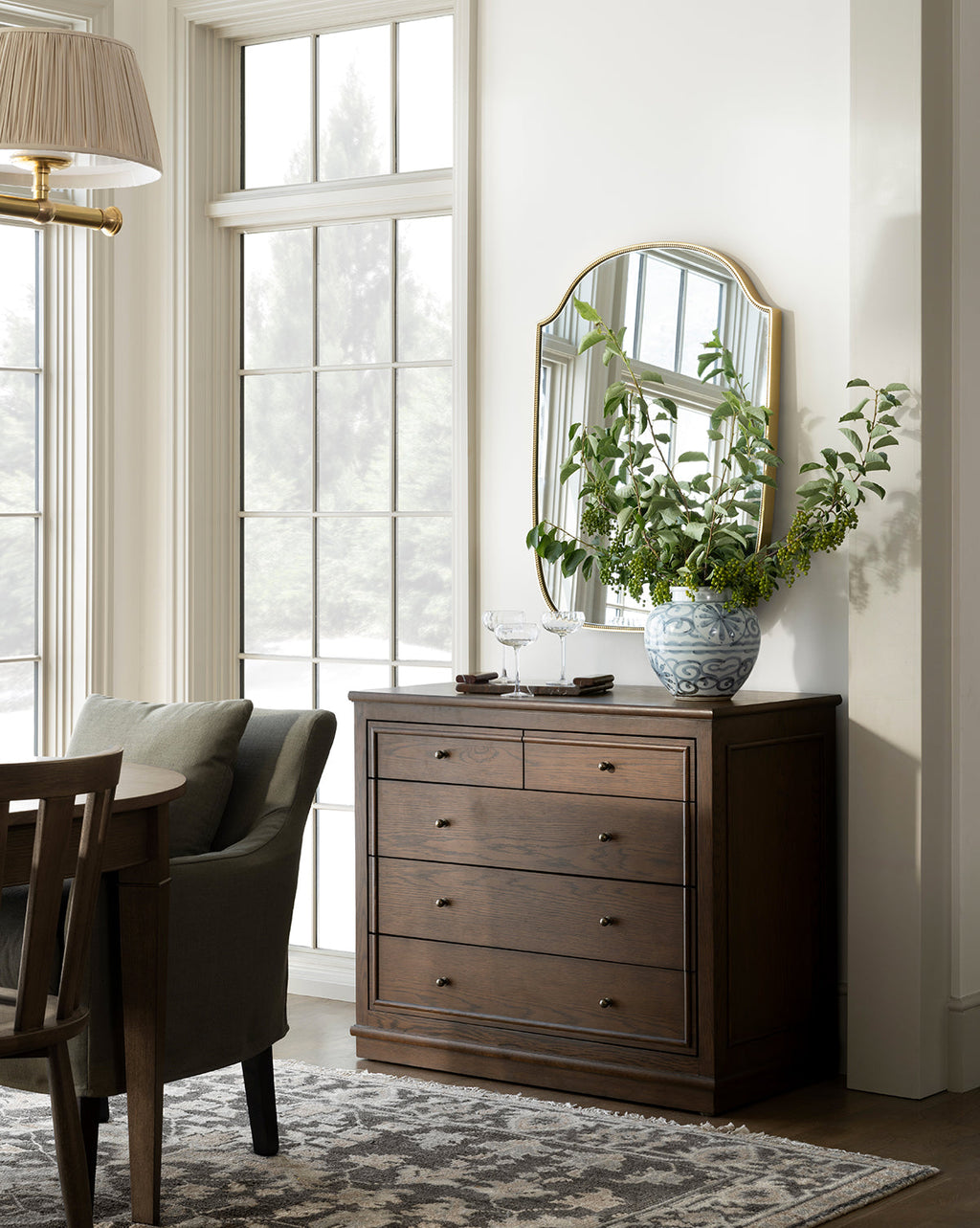 Classic English Oak Dresser with Antique Brass Pulls for Bedroom