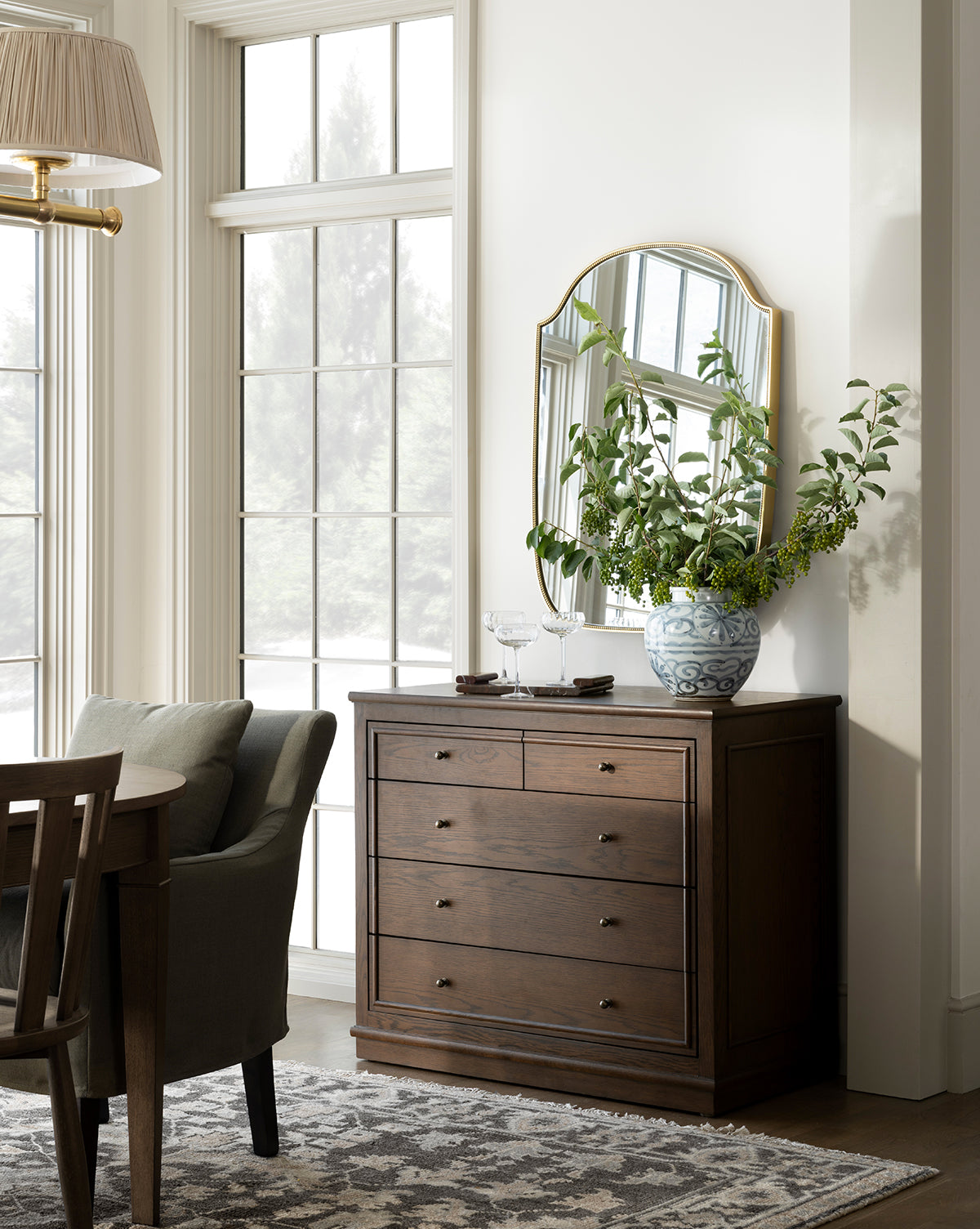 Classic English Oak Dresser with Antique Brass Pulls for Bedroom