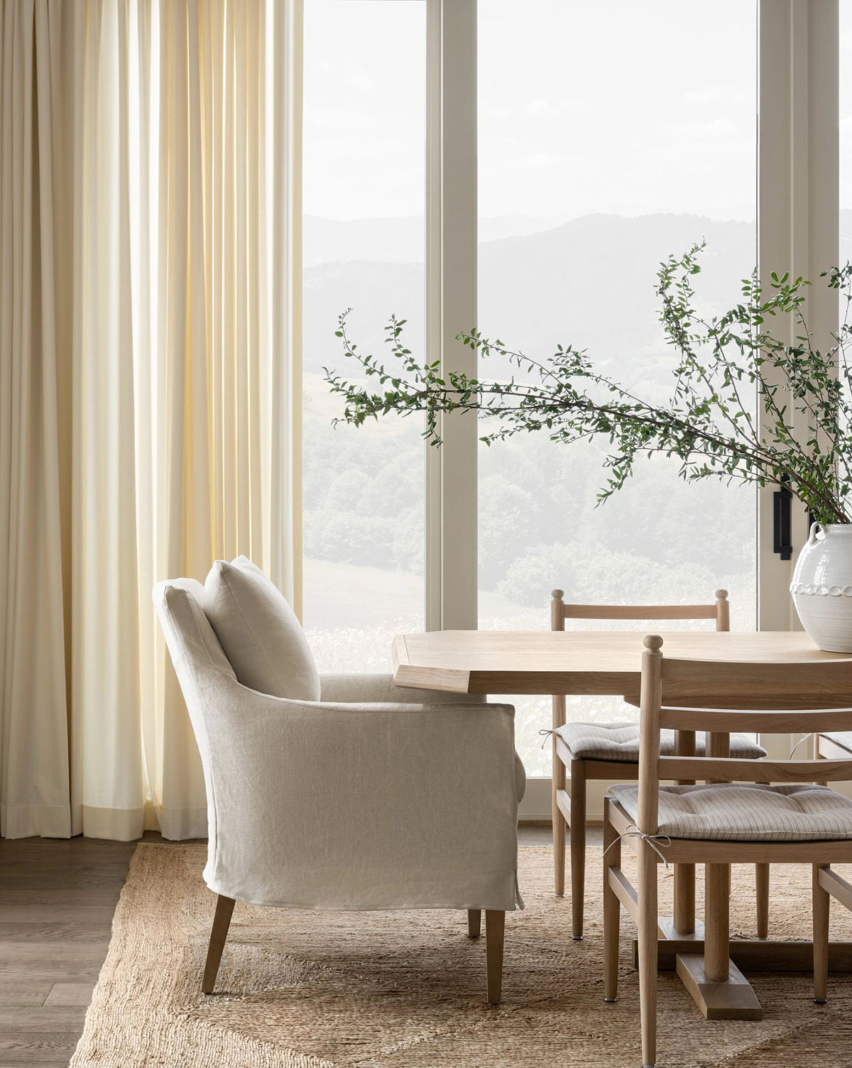 Classic Slipcover Dining Chair with Feather Cushions & Tapered Legs for Dining Room
